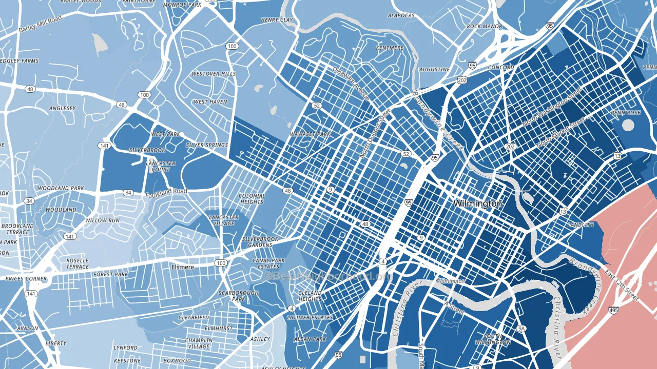 The Flats, Wilmington, DE block-group political-lean map