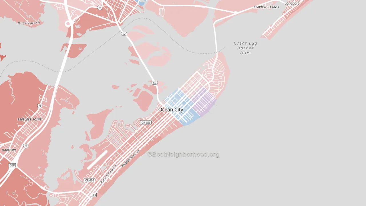 The Gardens, Ocean City, NJ block-group political-lean map