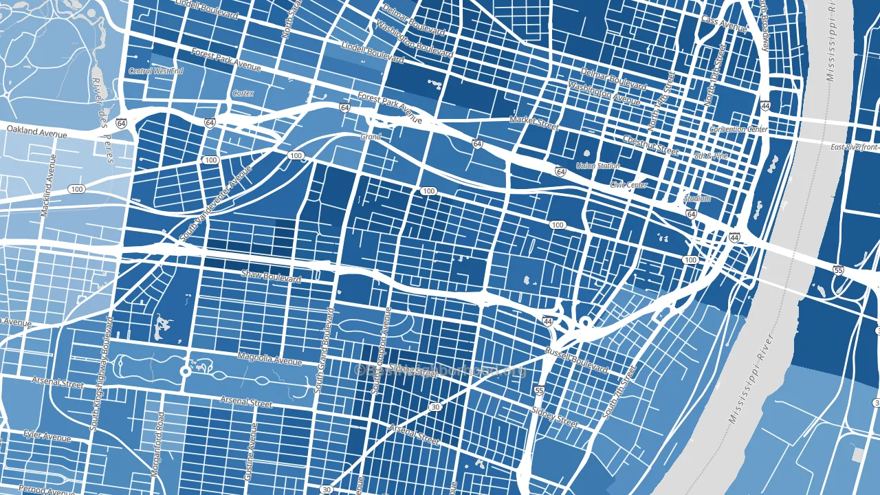The Gate District, St. Louis, MO block-group political-lean map