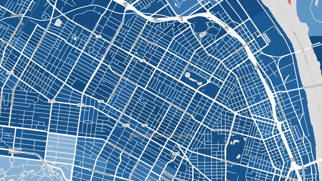 The Greater Ville, St. Louis, MO block-group political-lean map