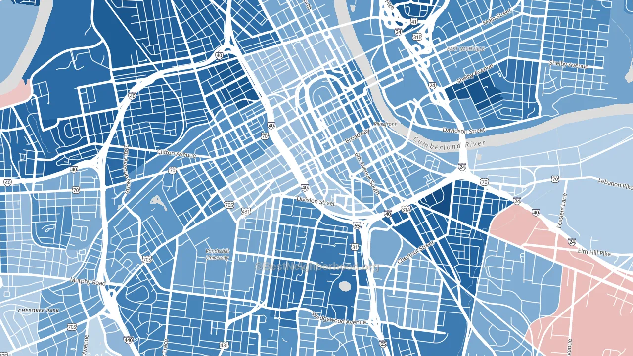 The Gulch, Nashville, TN block-group political-lean map