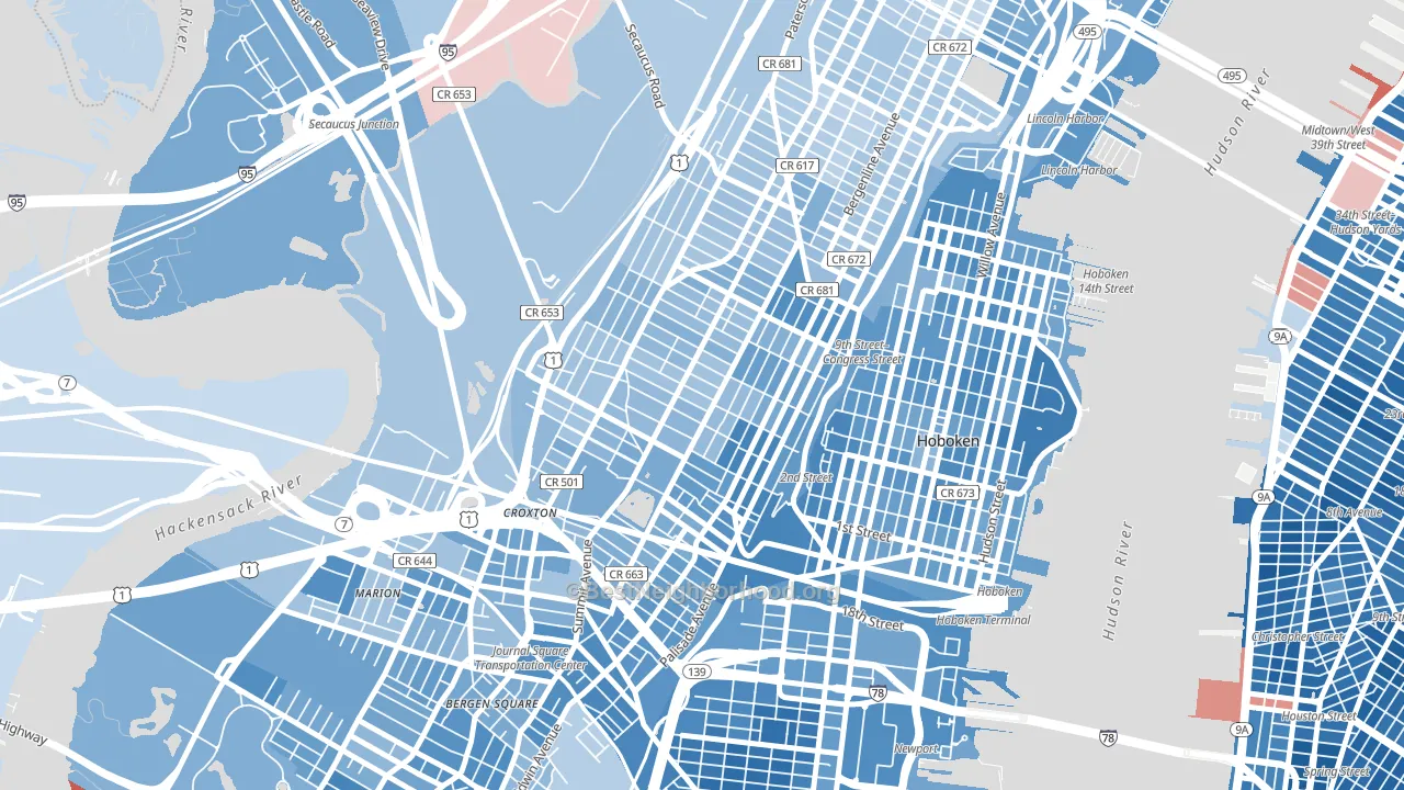 The Heights, Jersey City, NJ block-group political-lean map