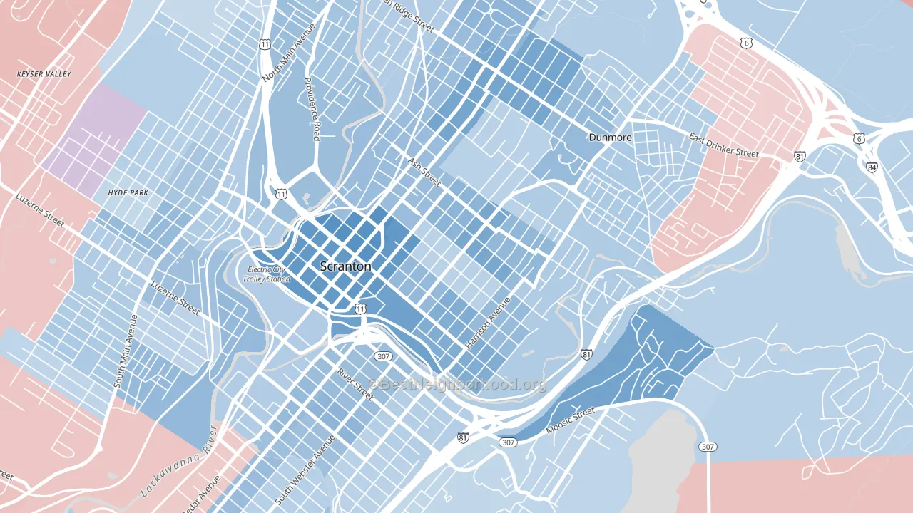 The Hill Section, Scranton, PA block-group political-lean map