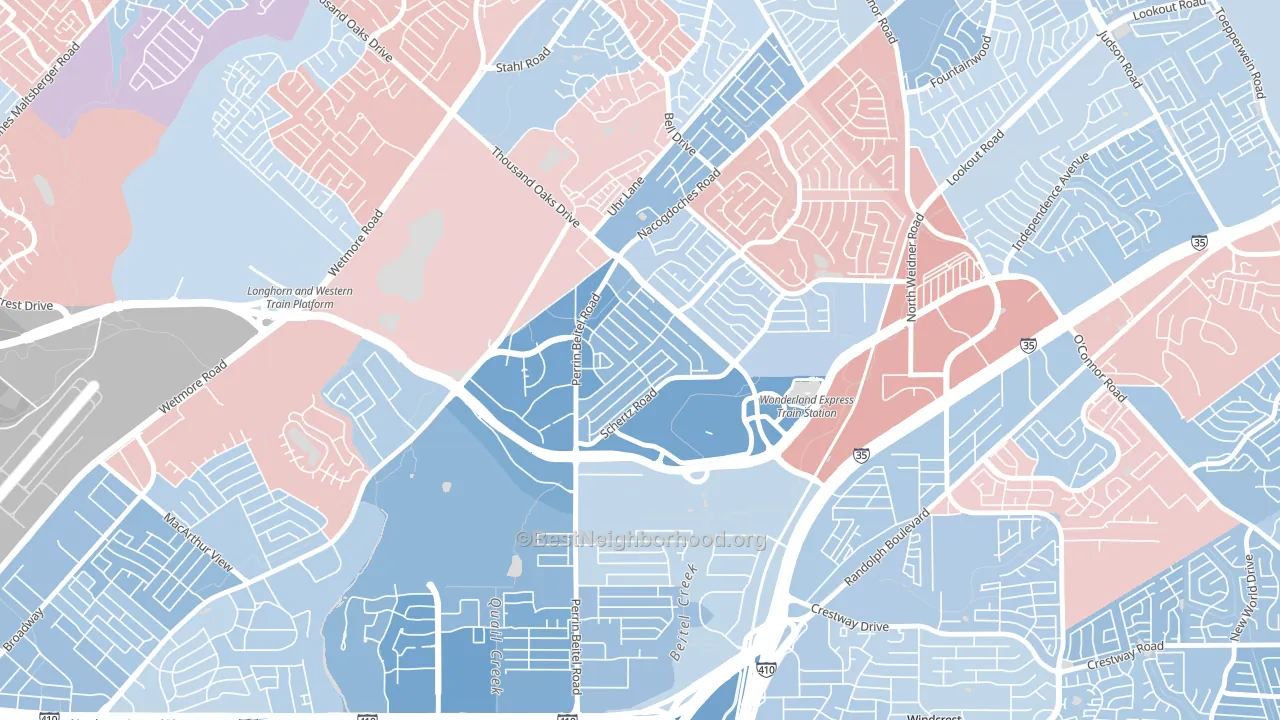 The Hills of Park North, San Antonio, TX block-group political-lean map