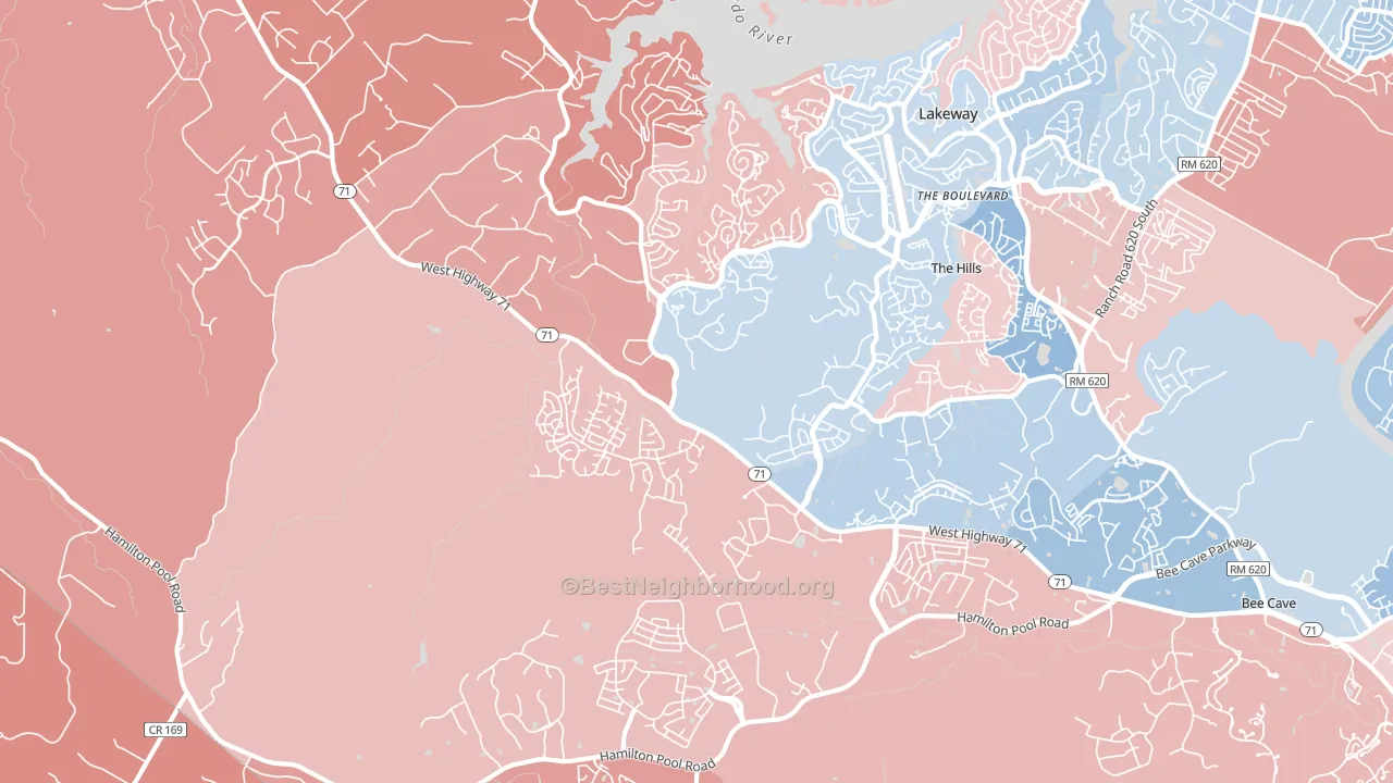 The Hills, TX block-group political-lean map