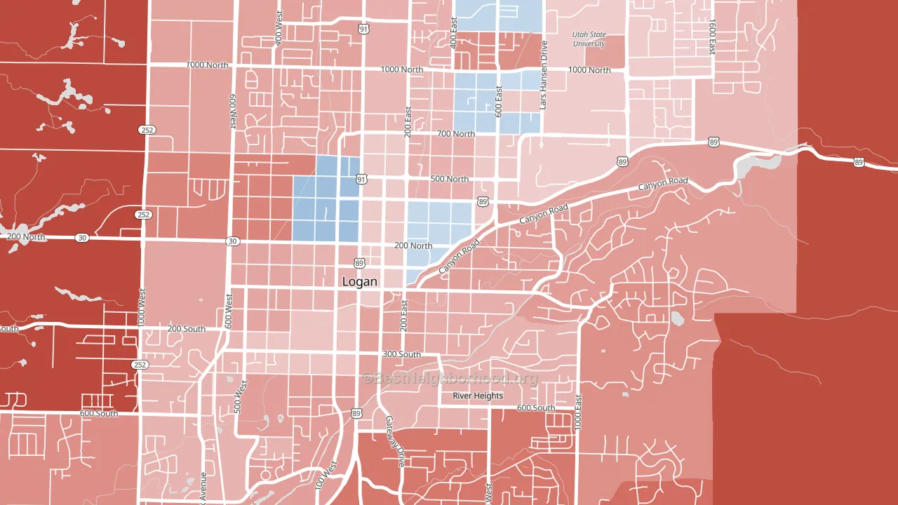 The Island, Logan, UT block-group political-lean map