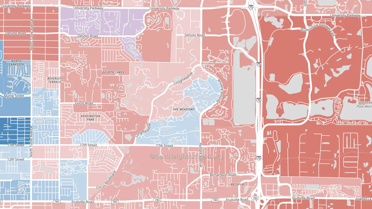 The Meadows, Sarasota, FL block-group political-lean map