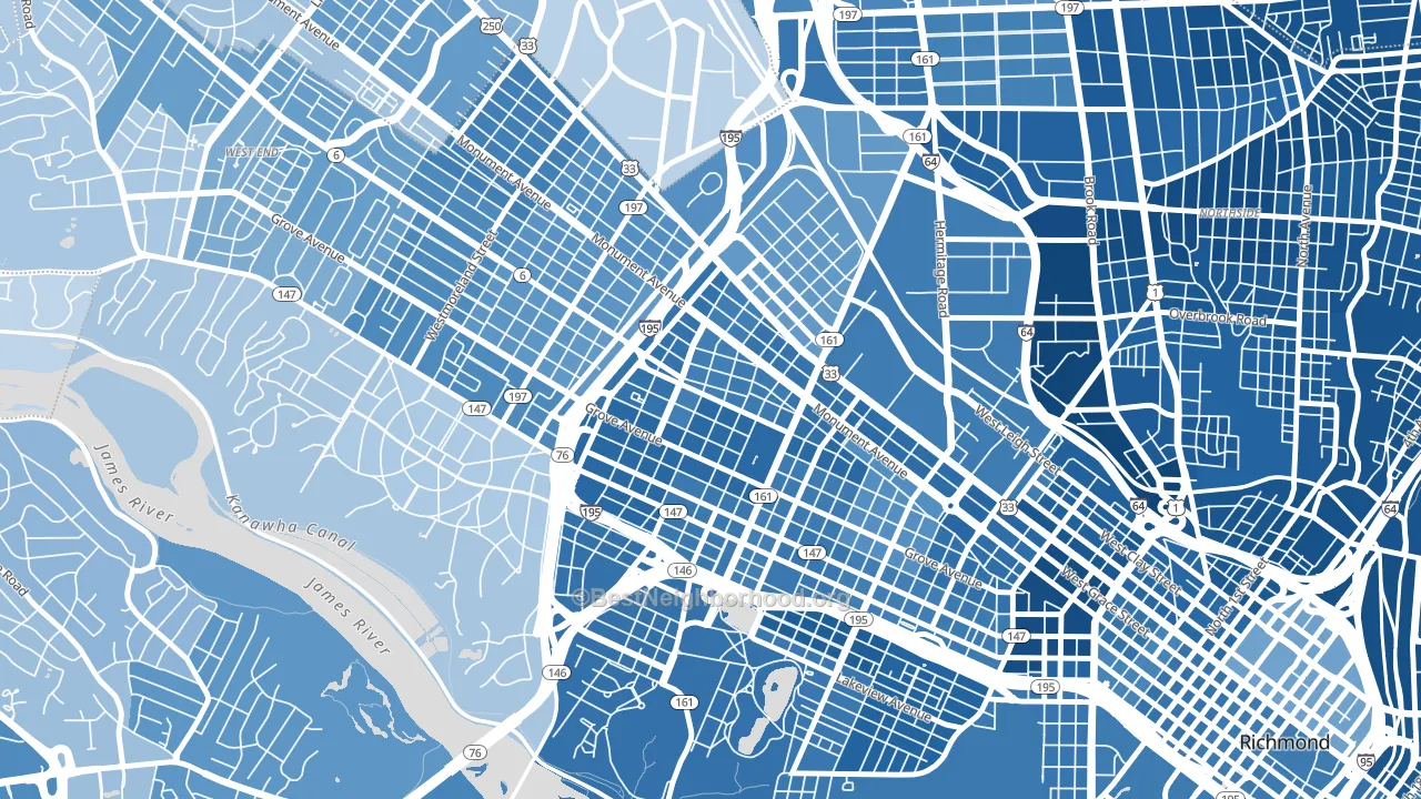 The Museum District, Richmond, VA block-group political-lean map