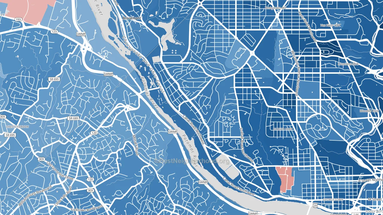 The Palisades, Washington, DC block-group political-lean map