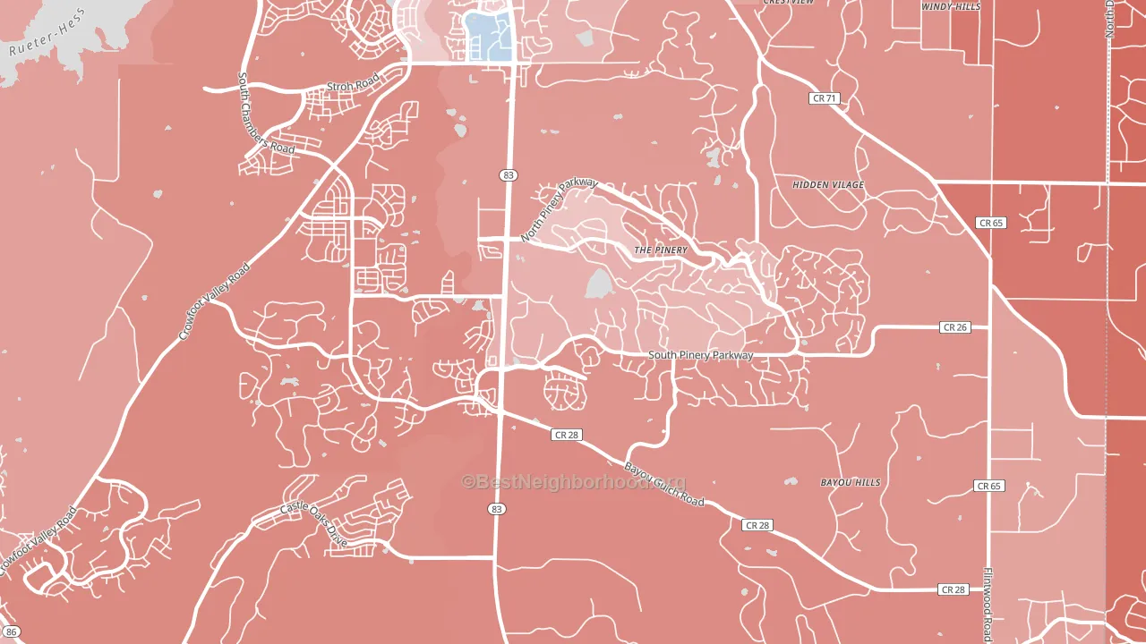The Pinery, CO block-group political-lean map
