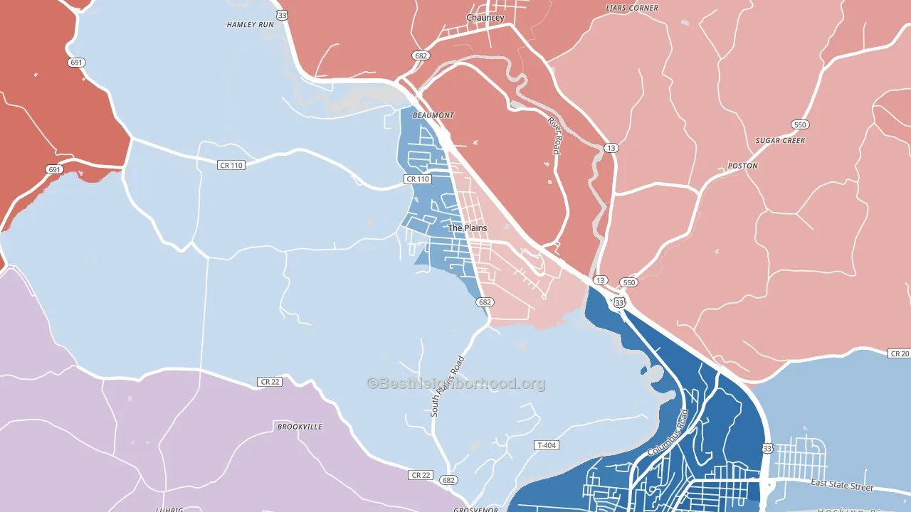 The Plains, OH block-group political-lean map