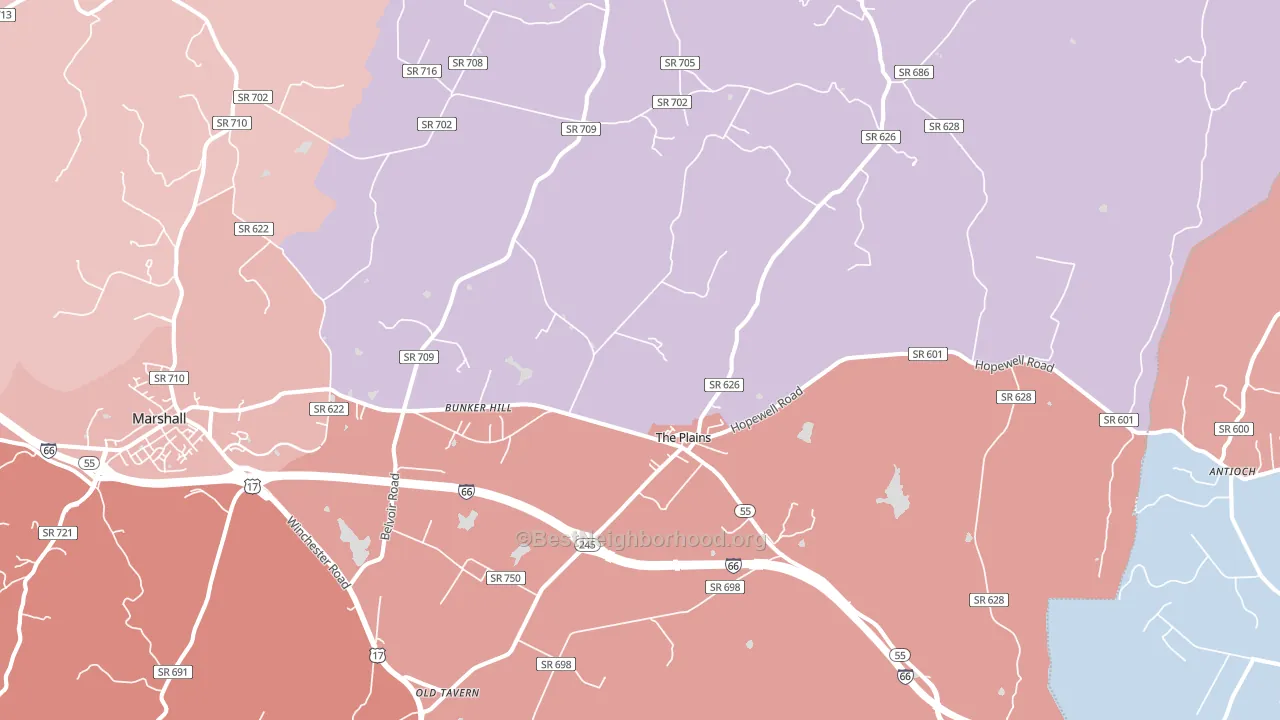 The Plains, VA block-group political-lean map