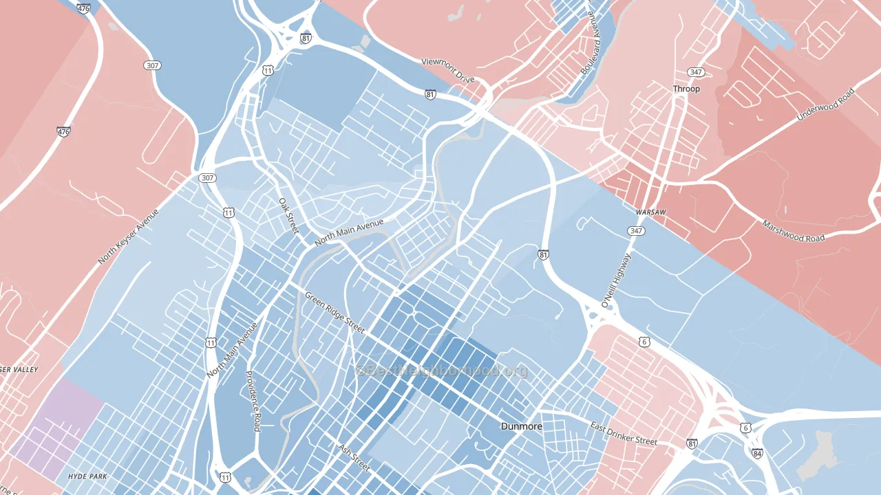 The Plot, Scranton, PA block-group political-lean map