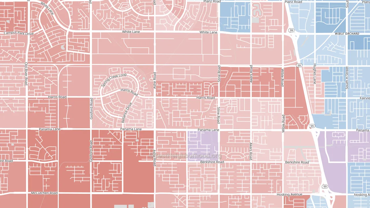 The Seasons, Bakersfield, CA block-group political-lean map