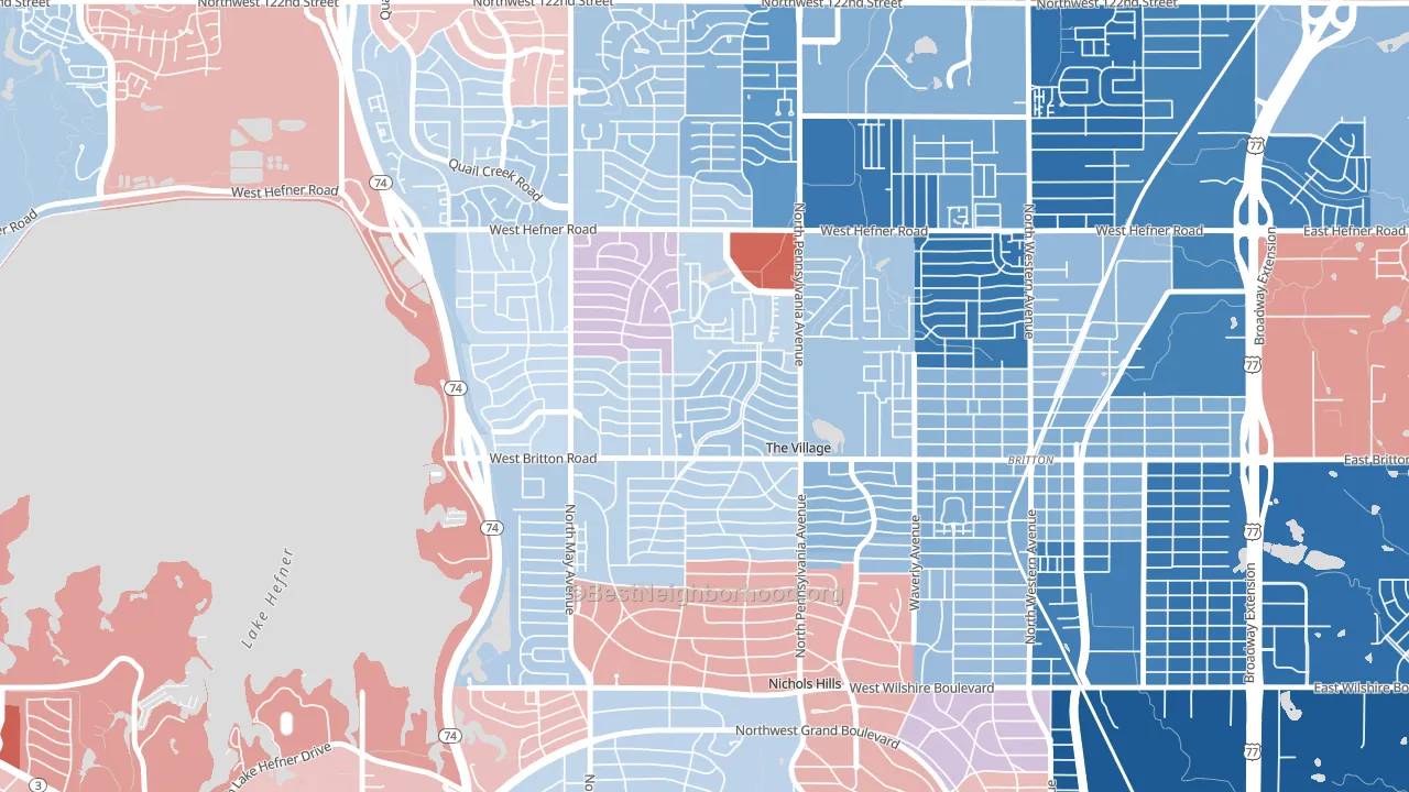 The Village, OK block-group political-lean map