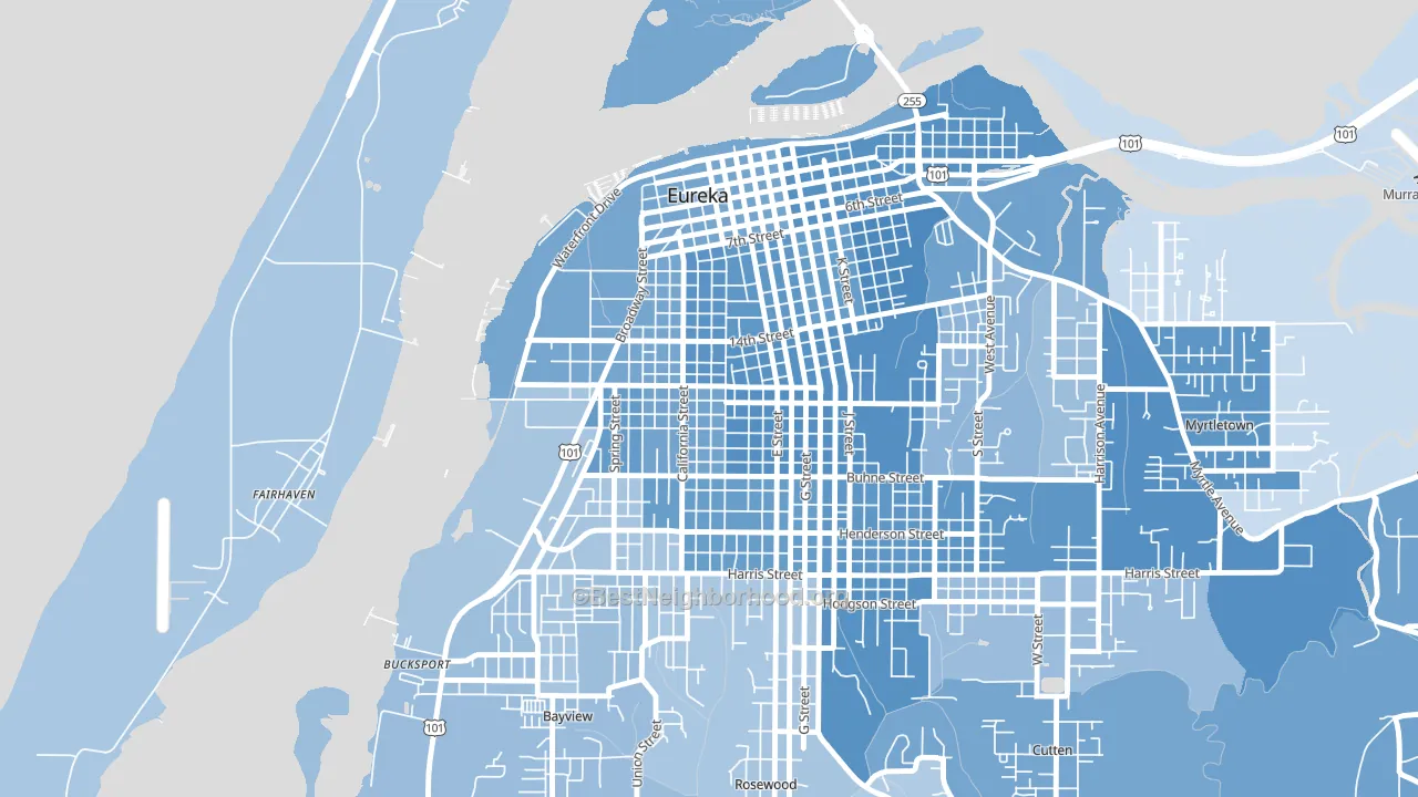 The West Side, Eureka, CA block-group political-lean map