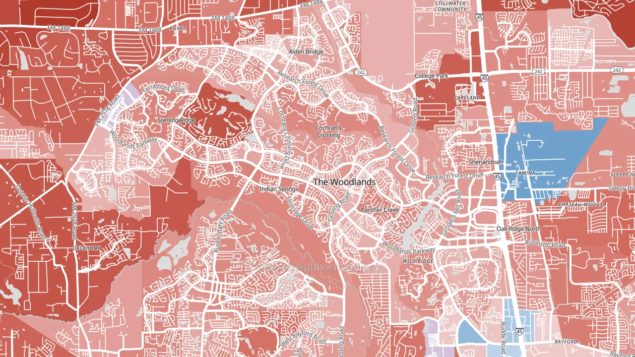 The Woodlands, TX block-group political-lean map