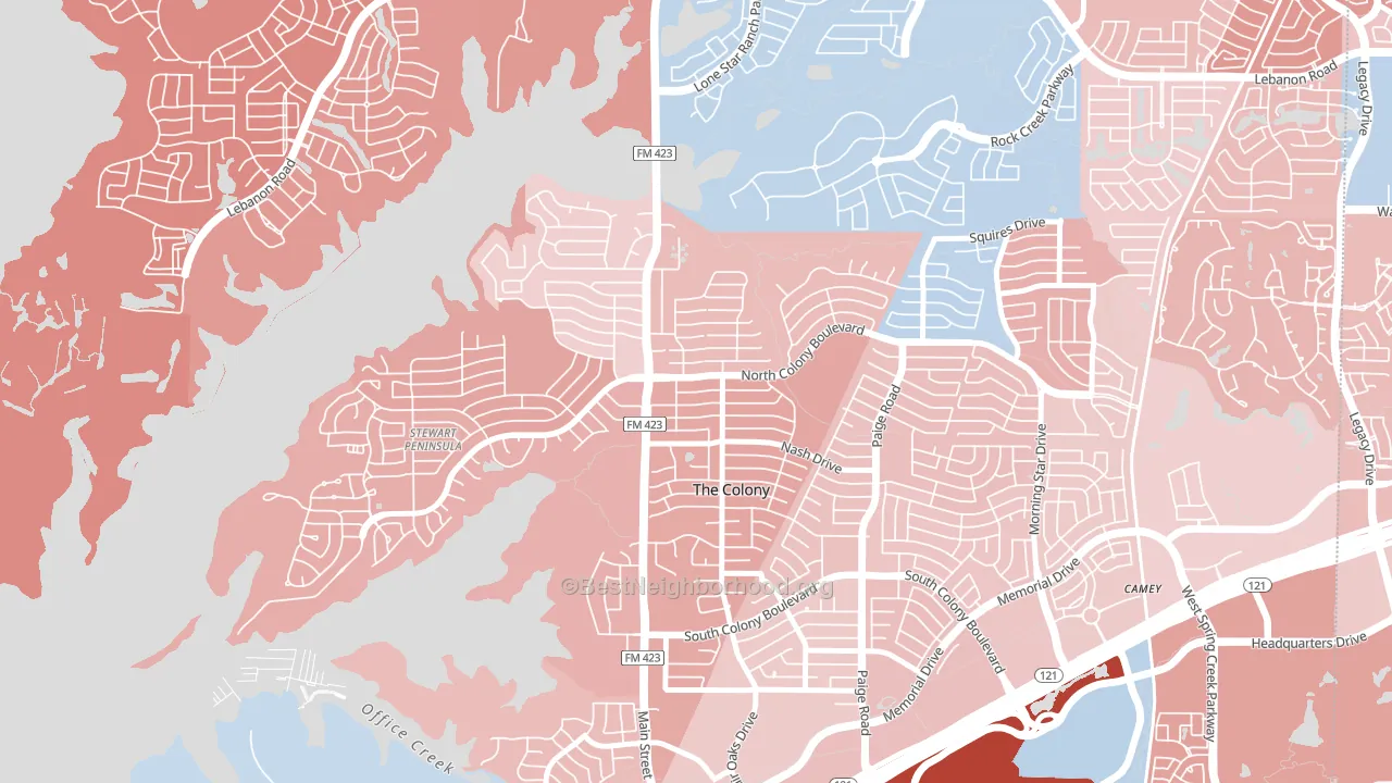 The Ws, The Colony, TX block-group political-lean map