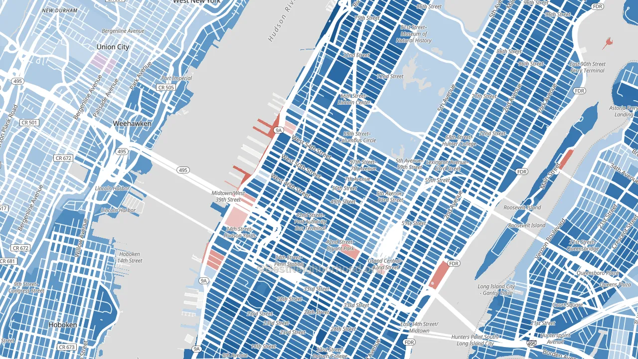Theater District, Manhattan, NY block-group political-lean map