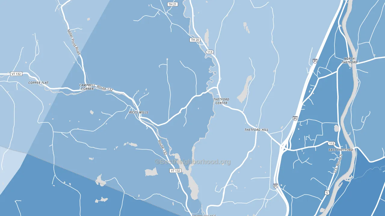 Thetford Center, VT block-group political-lean map