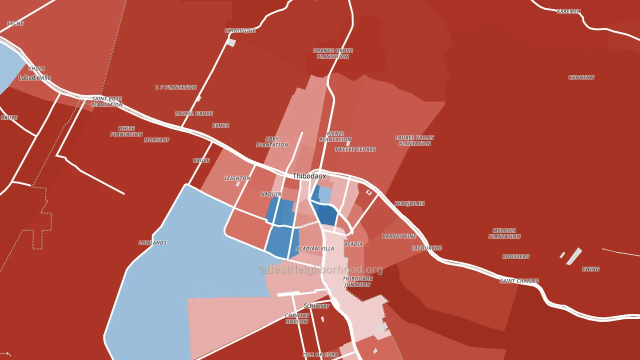 Thibodaux, LA block-group political-lean map