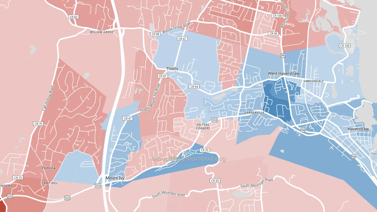 Thiells, NY block-group political-lean map