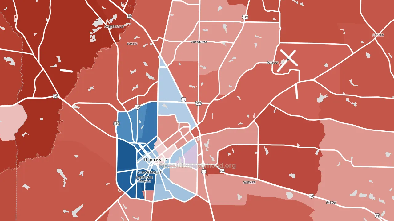 Thomas County, GA block-group political-lean map