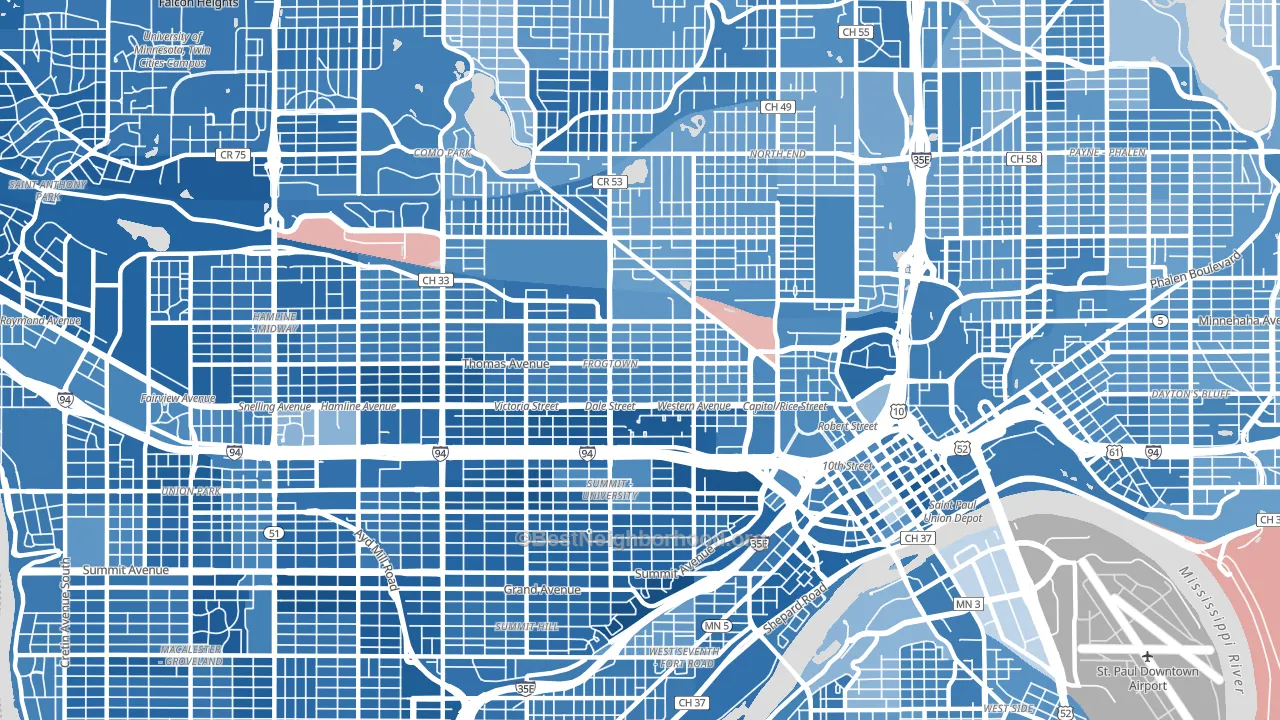 Thomas-Dale, St. Paul, MN block-group political-lean map