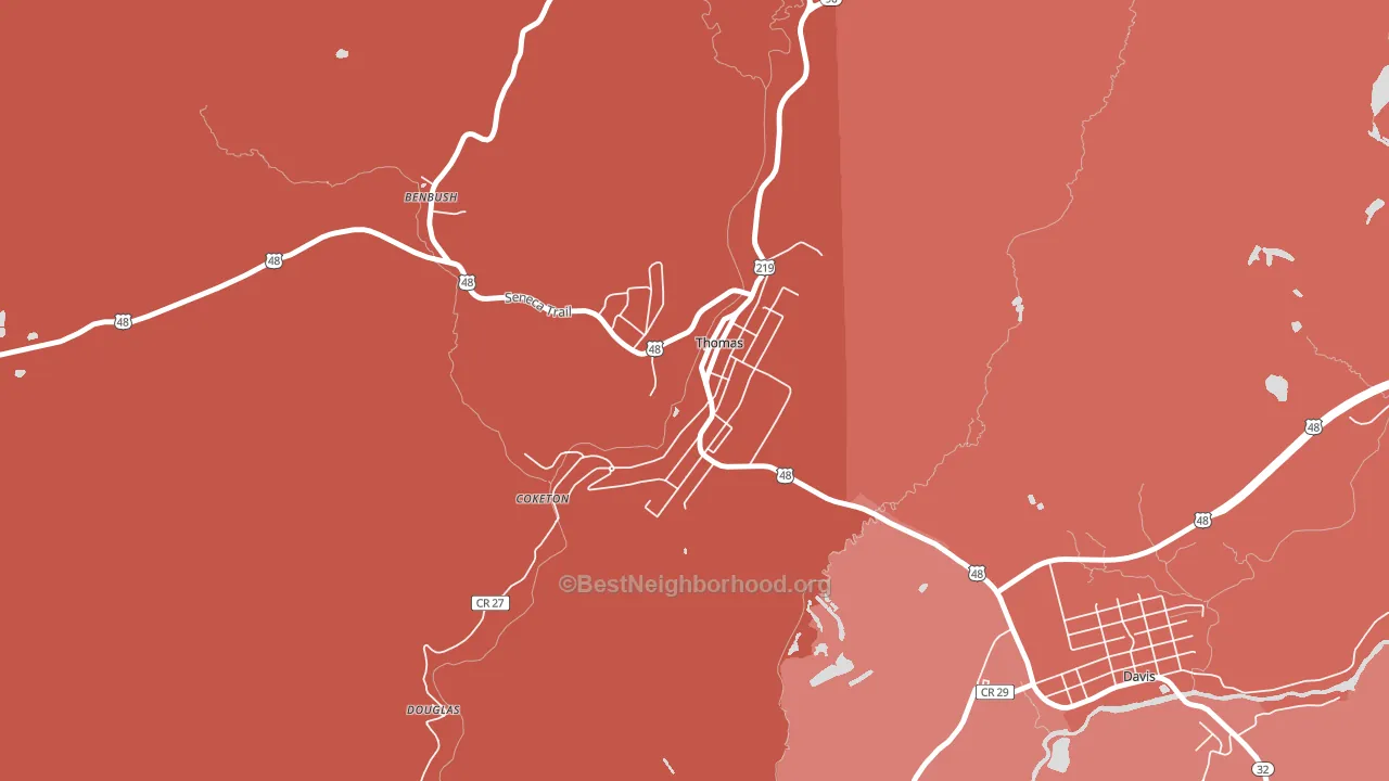 Thomas, WV block-group political-lean map