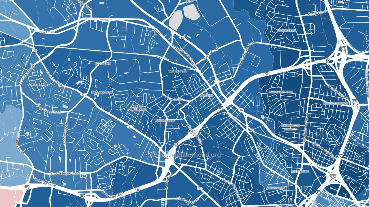 Thomasboro-Hoskins, Charlotte, NC block-group political-lean map