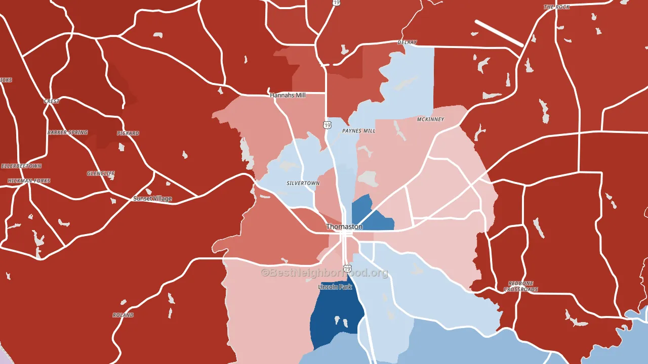 Thomaston, GA block-group political-lean map