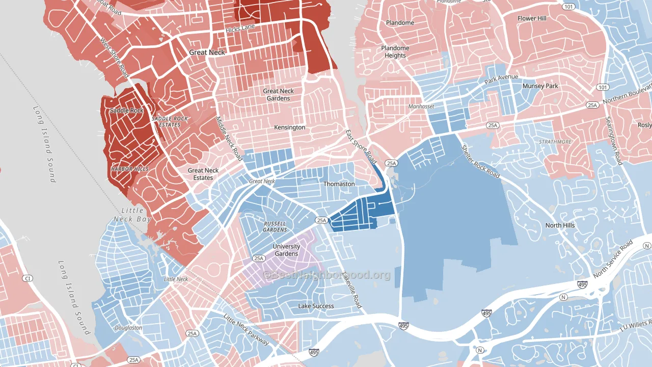 Thomaston, NY block-group political-lean map