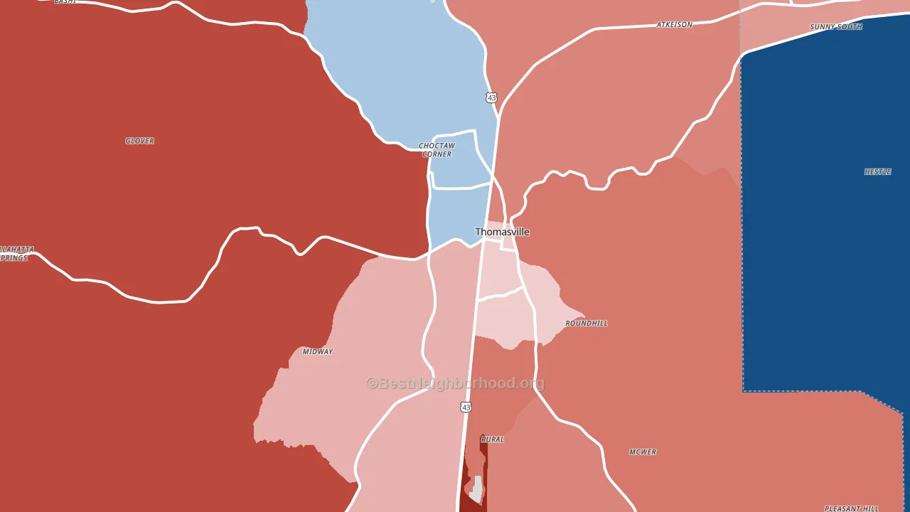 Thomasville, AL block-group political-lean map