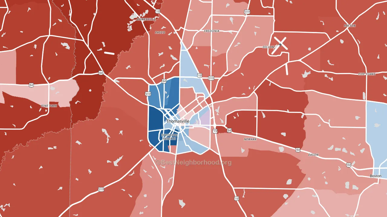 Thomasville, GA block-group political-lean map