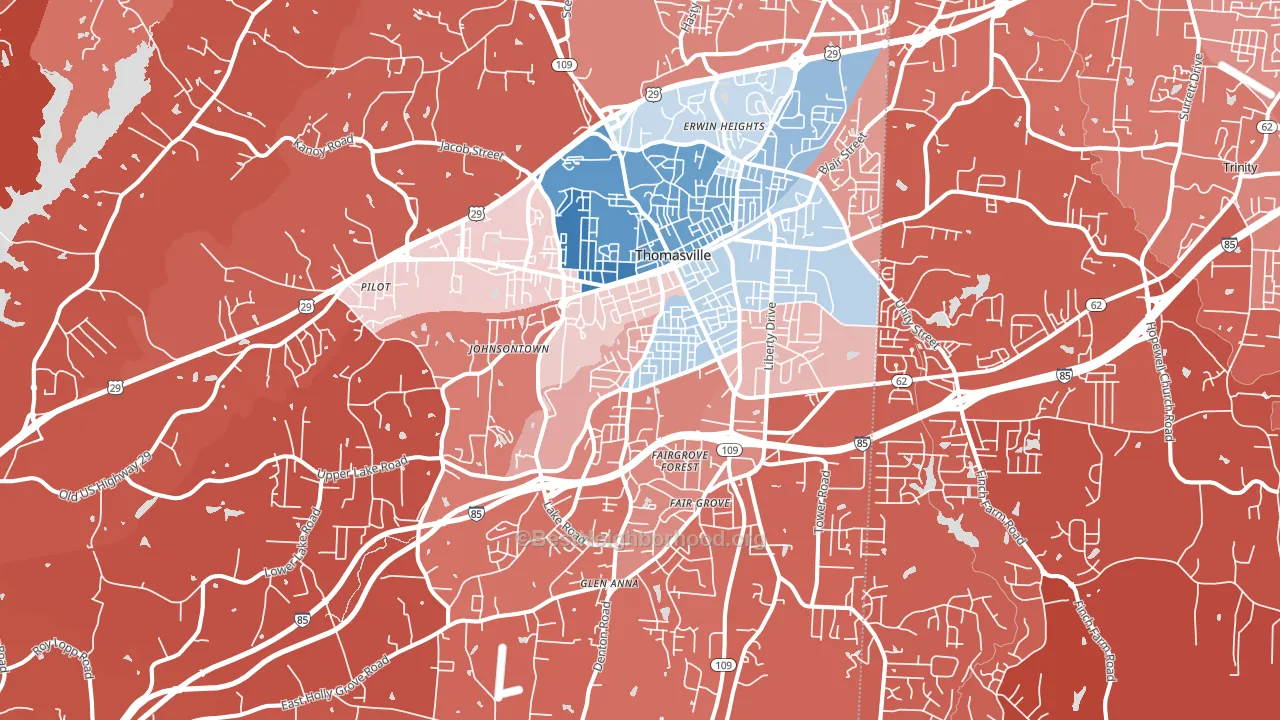 Thomasville, NC block-group political-lean map
