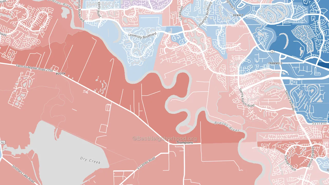 Thompsons, TX block-group political-lean map