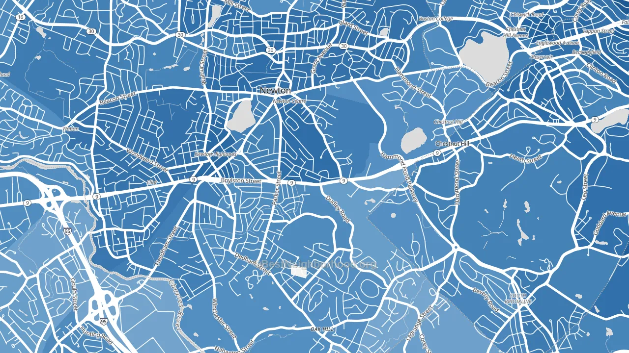 Thompsonville, Newton, MA block-group political-lean map