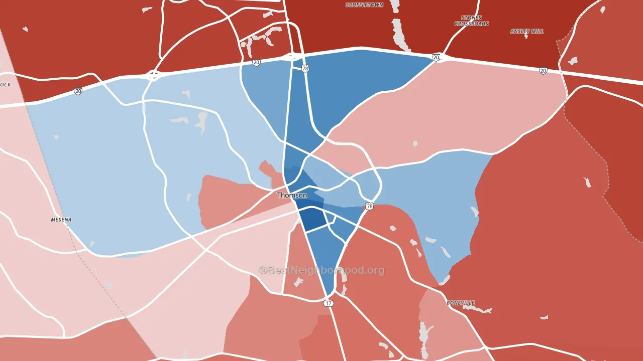 Thomson, GA block-group political-lean map