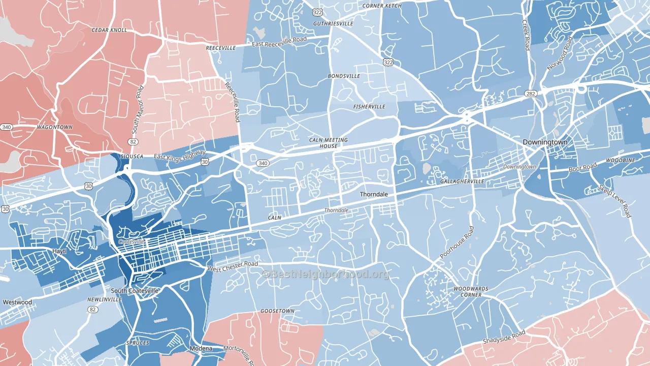 Thorndale, PA block-group political-lean map