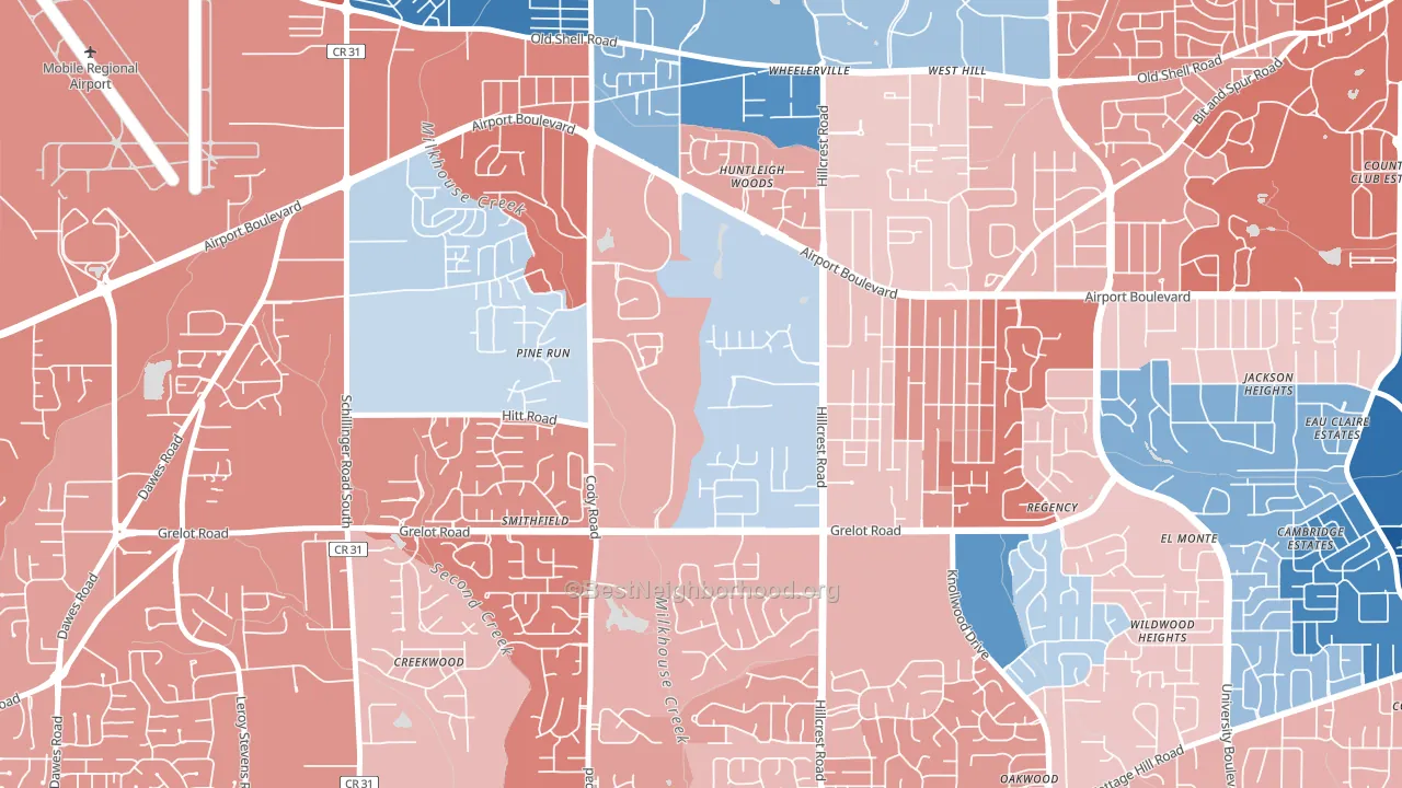 Thornhill, Mobile, AL block-group political-lean map