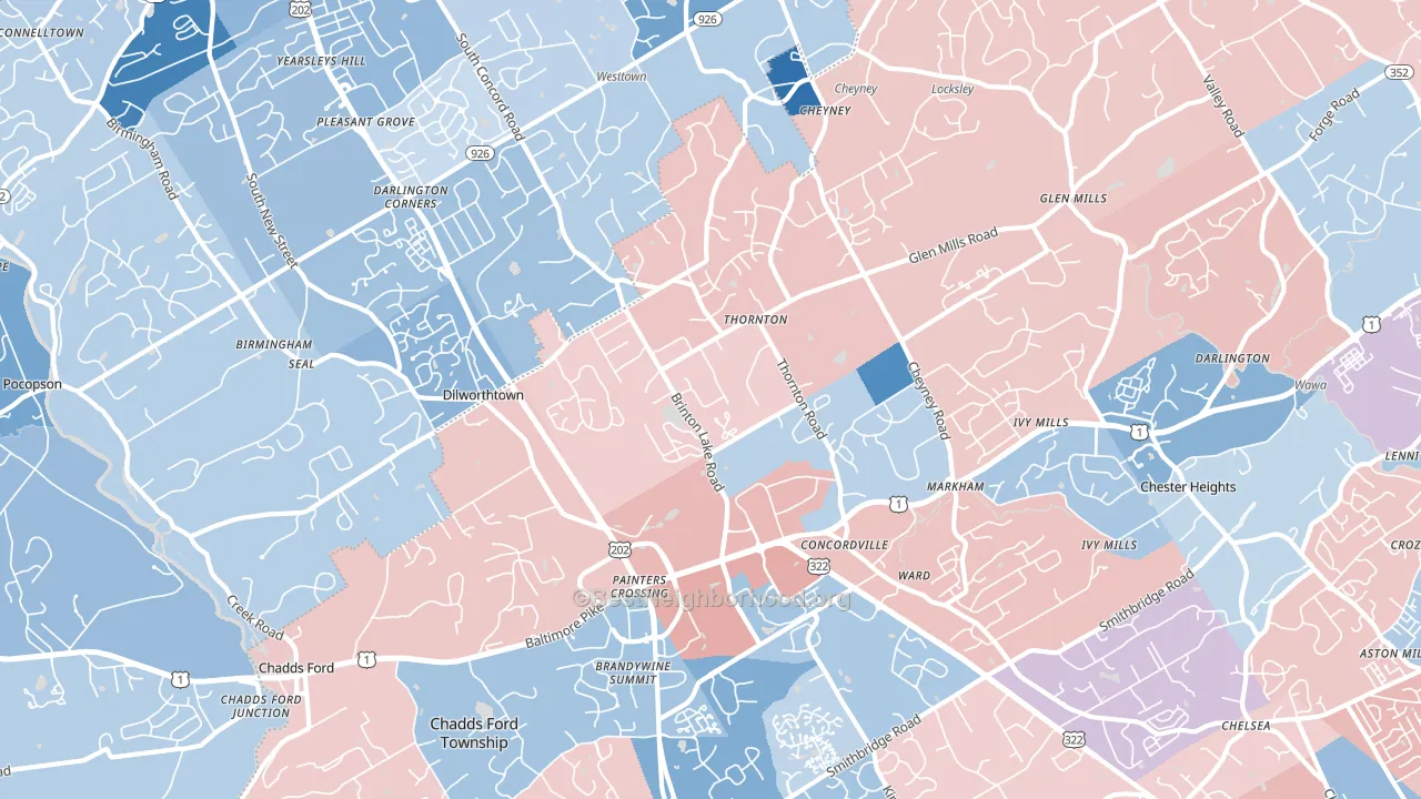 Thornton, PA block-group political-lean map