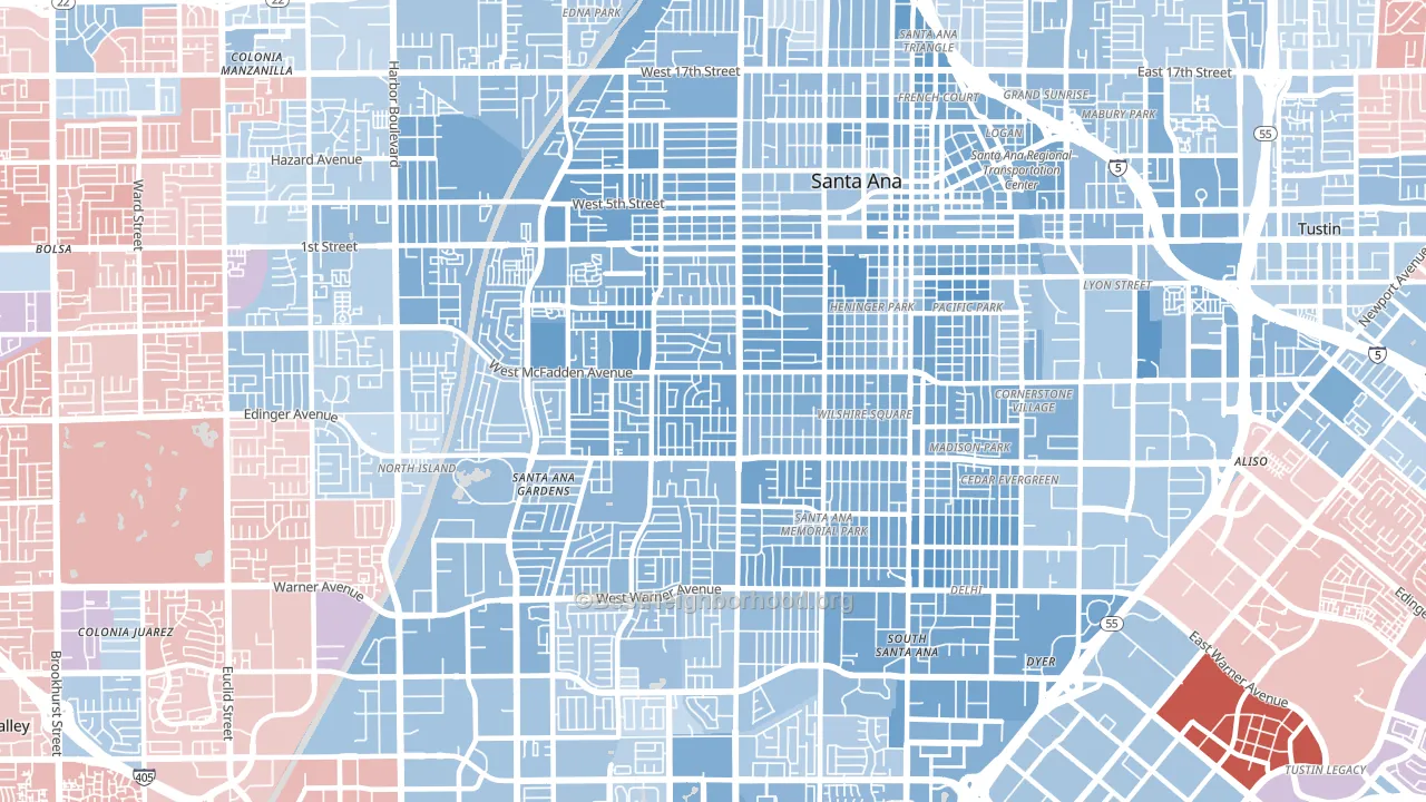 Thornton Park, Santa Ana, CA block-group political-lean map