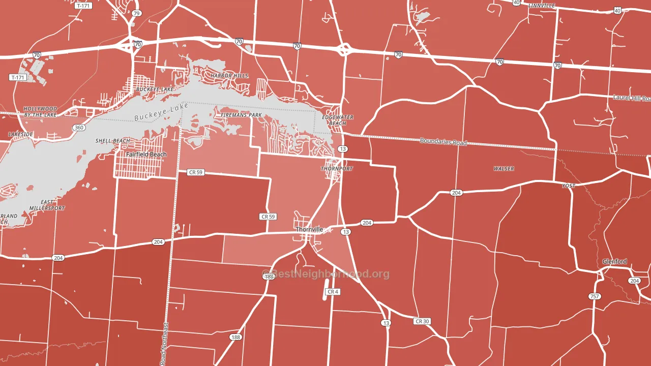 Thornville, OH block-group political-lean map