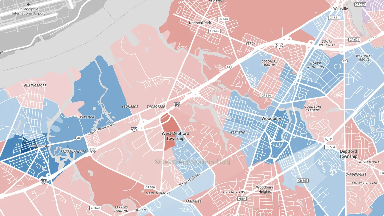 Thorofare, NJ block-group political-lean map