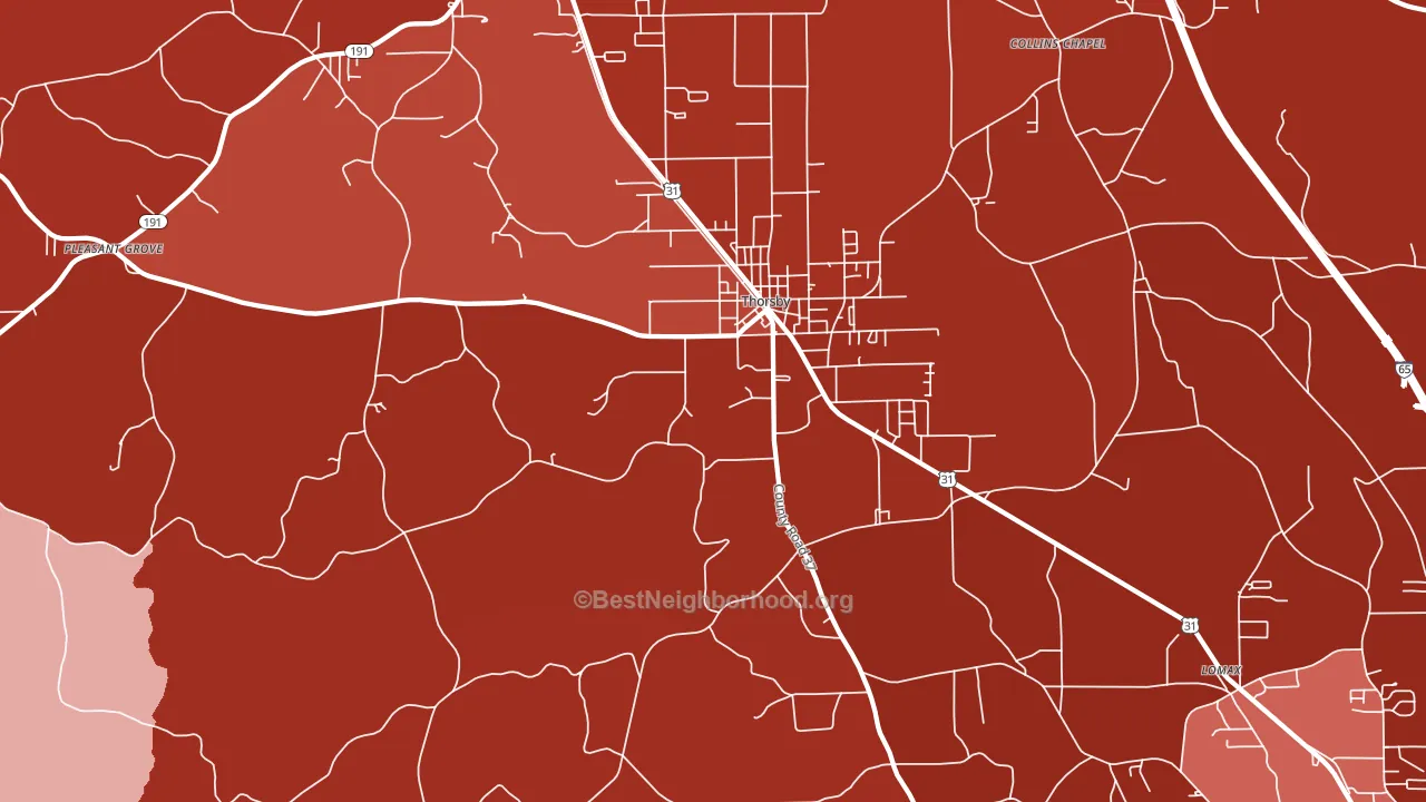 Thorsby, AL block-group political-lean map
