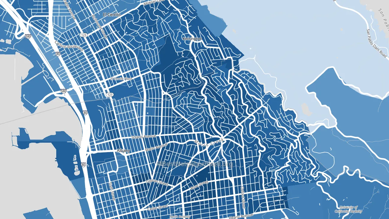 Thousand Oaks, Berkeley, CA block-group political-lean map