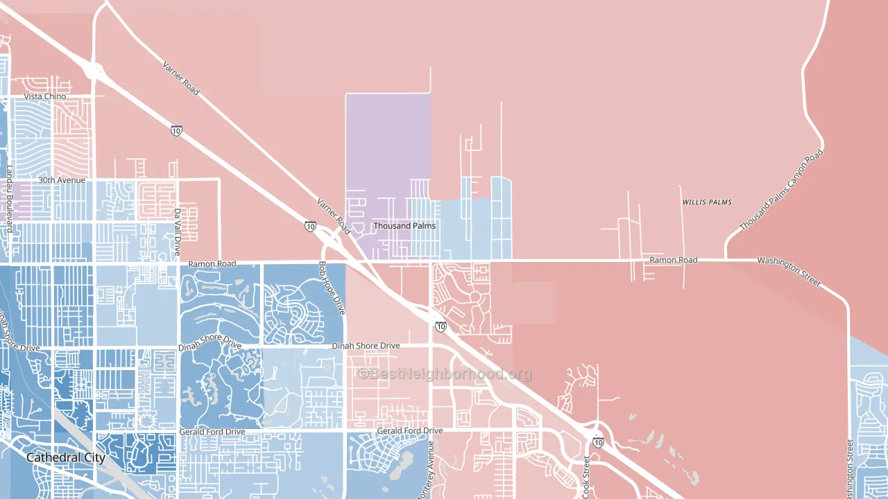 Thousand Palms, CA block-group political-lean map