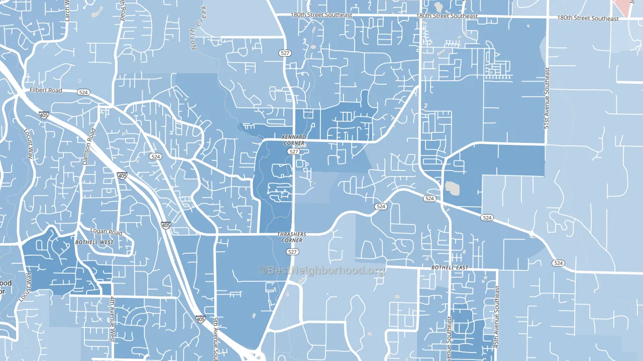 Thrasher's Corner-Red Hawk, Bothell, WA block-group political-lean map