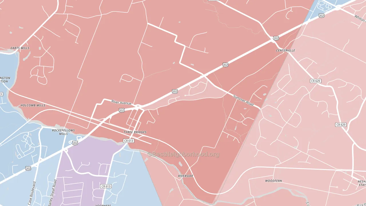 Three Bridges, NJ block-group political-lean map