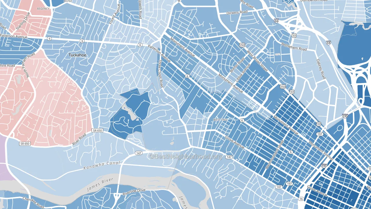 Three Chopt, Richmond, VA block-group political-lean map